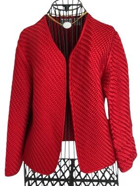 Red Chunky Knit Open-Front Women's Blazer/Cardigan 100% silk